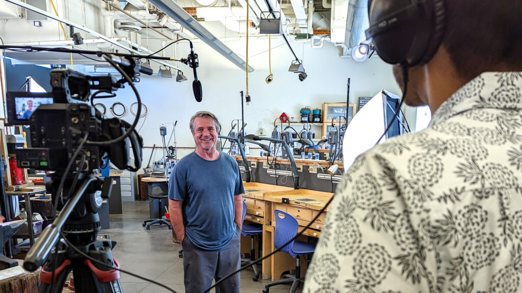 Behind the scenes photo of a video production for a nonprofit