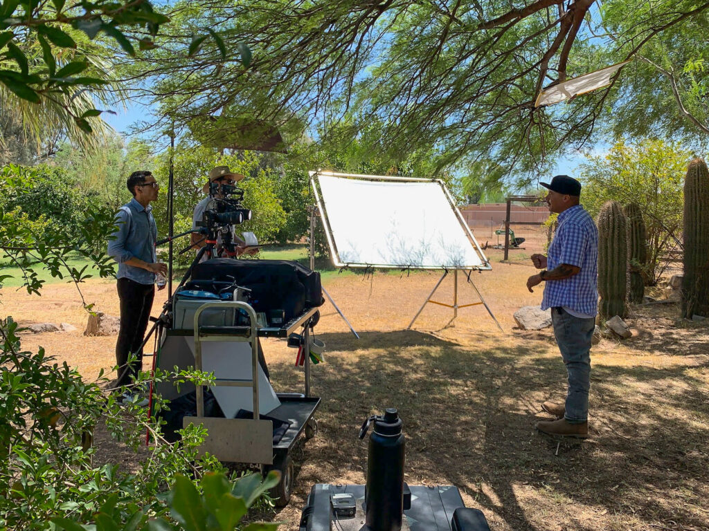 Behind the scenes photo of a video production for a nonprofit