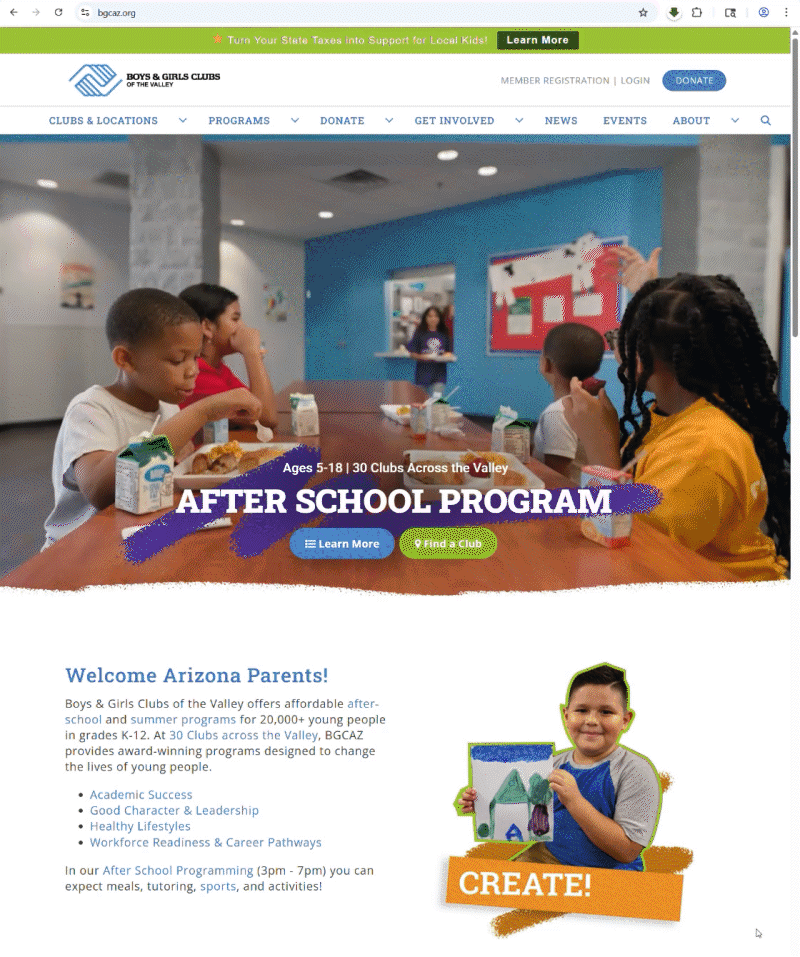 Boys and Girls Club of the Valley website video banner
